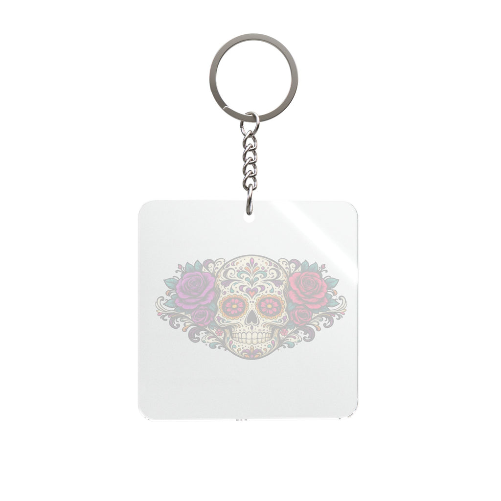 Day of the Dead Sugar Skull Square Keychain — Floral Calavera Keyring