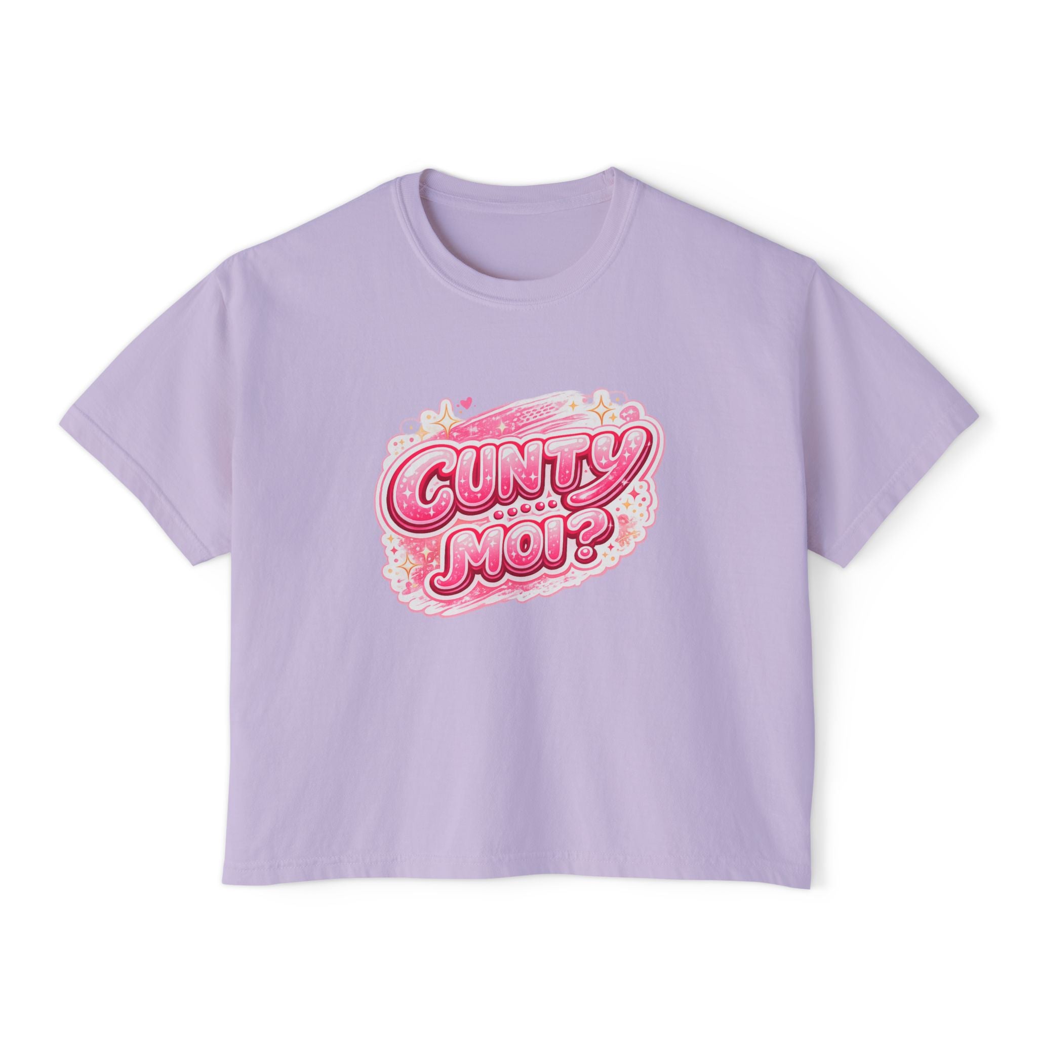 CUNTY....MOI?' Pink Retro Graphic Crop T-Shirt