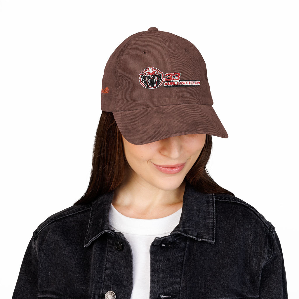 'Unleash the Lion #33' Embroidered Patch Corduroy Vintage Cap