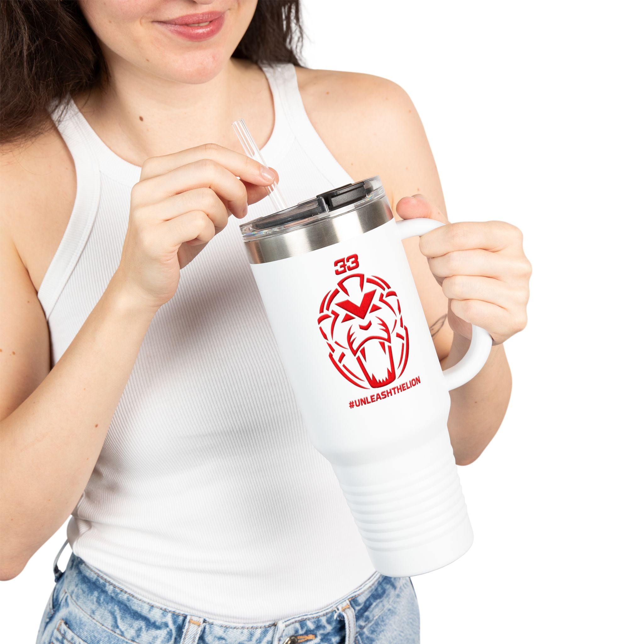 40oz Insulated Travel Mug — Red Lion Emblem "#UNLEASHTHELION"