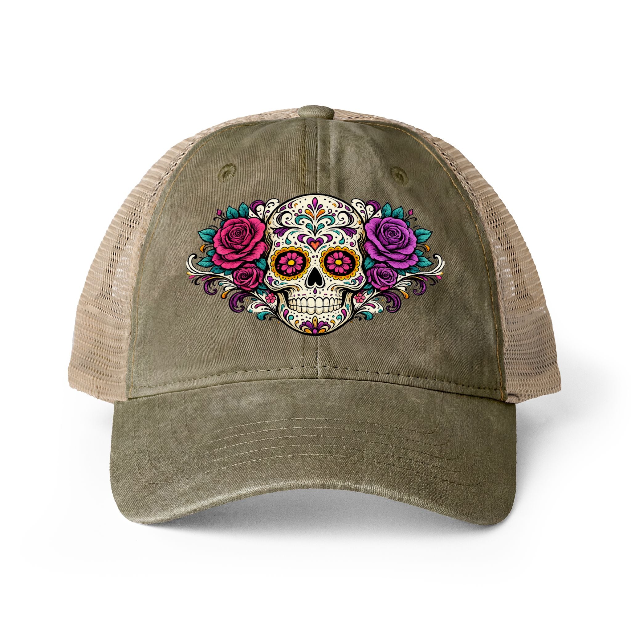 Sugar Skull Women's Washed Mesh Back Cap