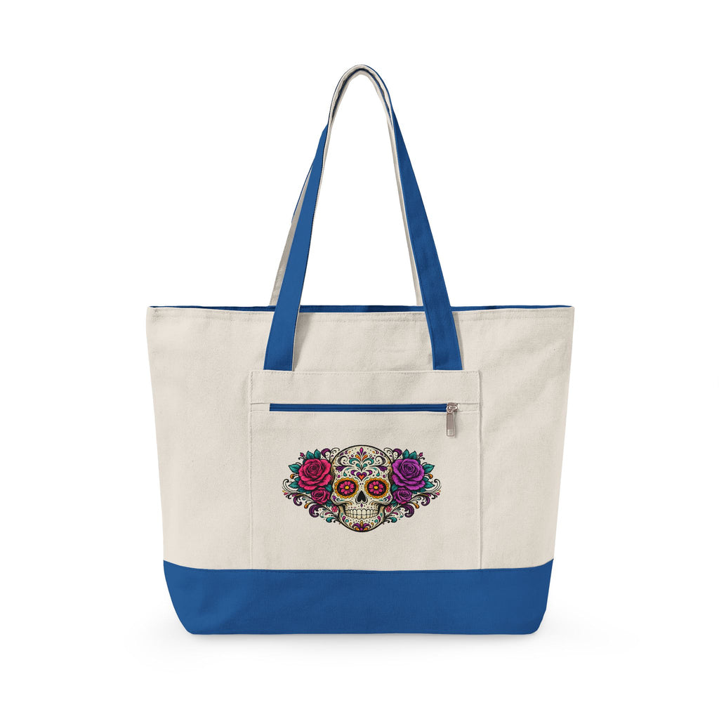 Floral Sugar Skull & 'Beach Bag' Zippered Tote