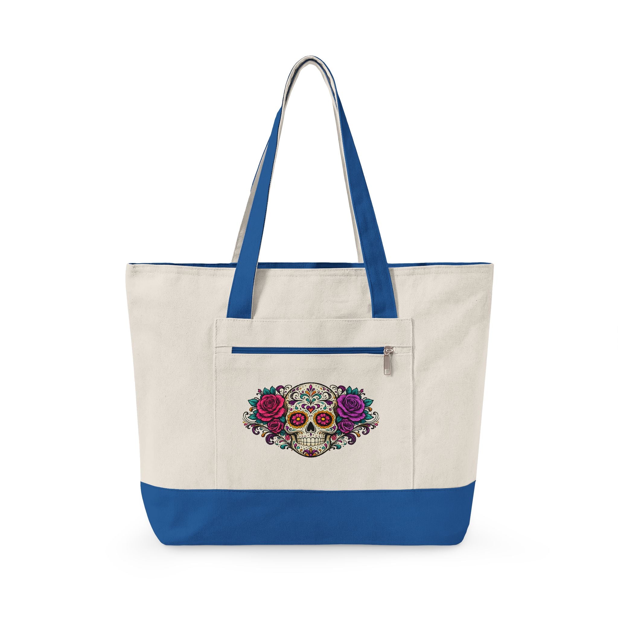 Floral Sugar Skull & 'Beach Bag' Zippered Tote