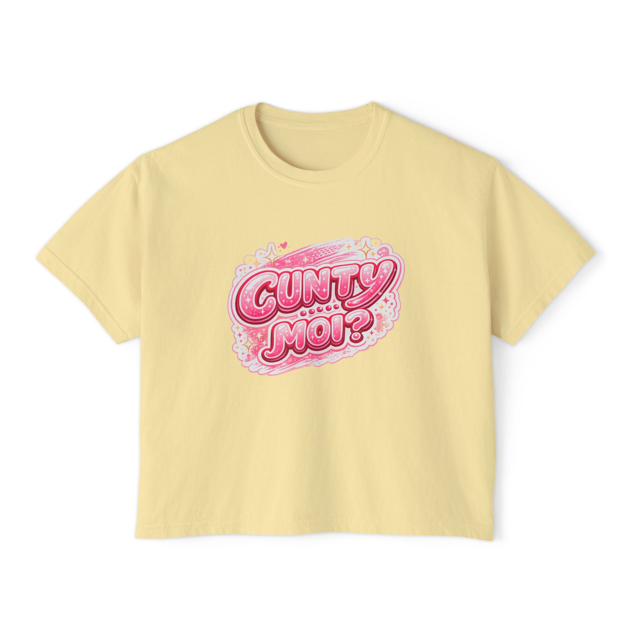 CUNTY....MOI?' Pink Retro Graphic Crop T-Shirt