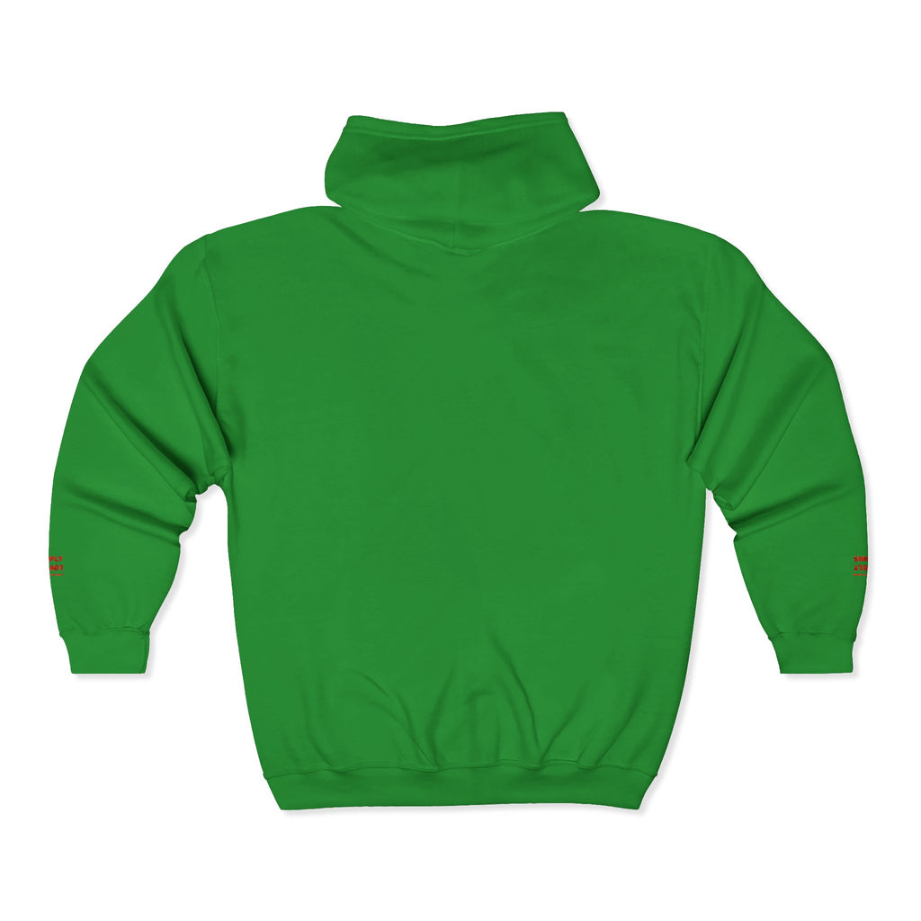 "Simply Lovely"  Zip Hoodie — Small Red Script Chest & Sleeve Design