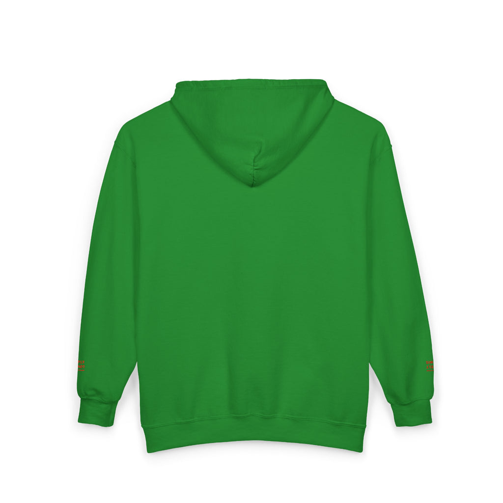 "Simply Lovely"  Zip Hoodie — Small Red Script Chest & Sleeve Design