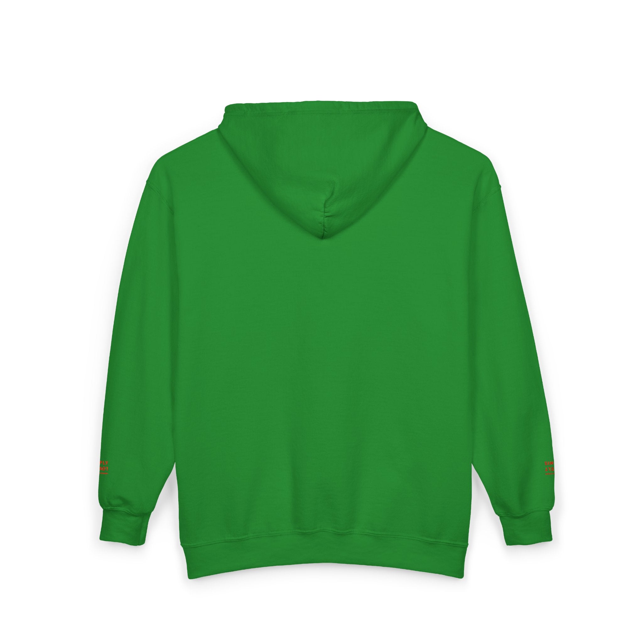 "Simply Lovely"  Zip Hoodie — Small Red Script Chest & Sleeve Design