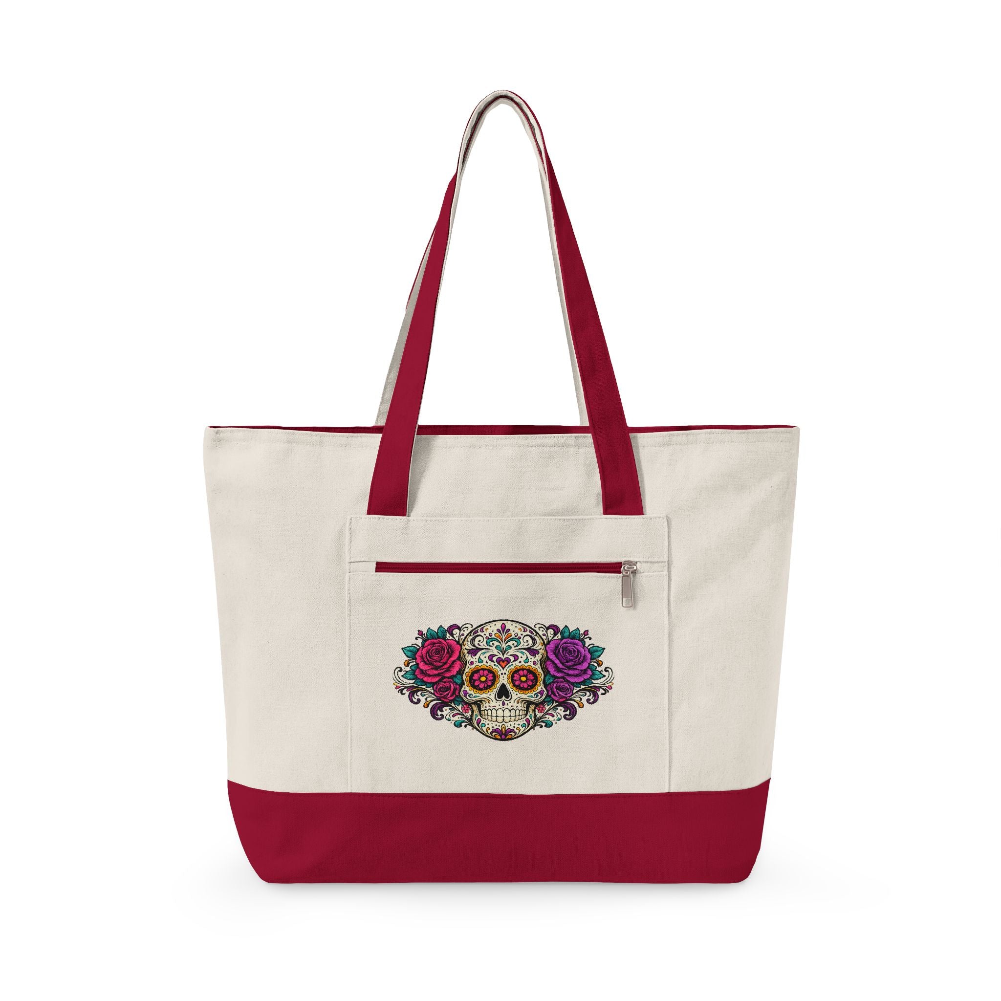 Floral Sugar Skull & 'Beach Bag' Zippered Tote