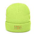 Embroidered Ribbed Beanie — 'SIMPLY LOVELY' Orange Logo Knit Hat