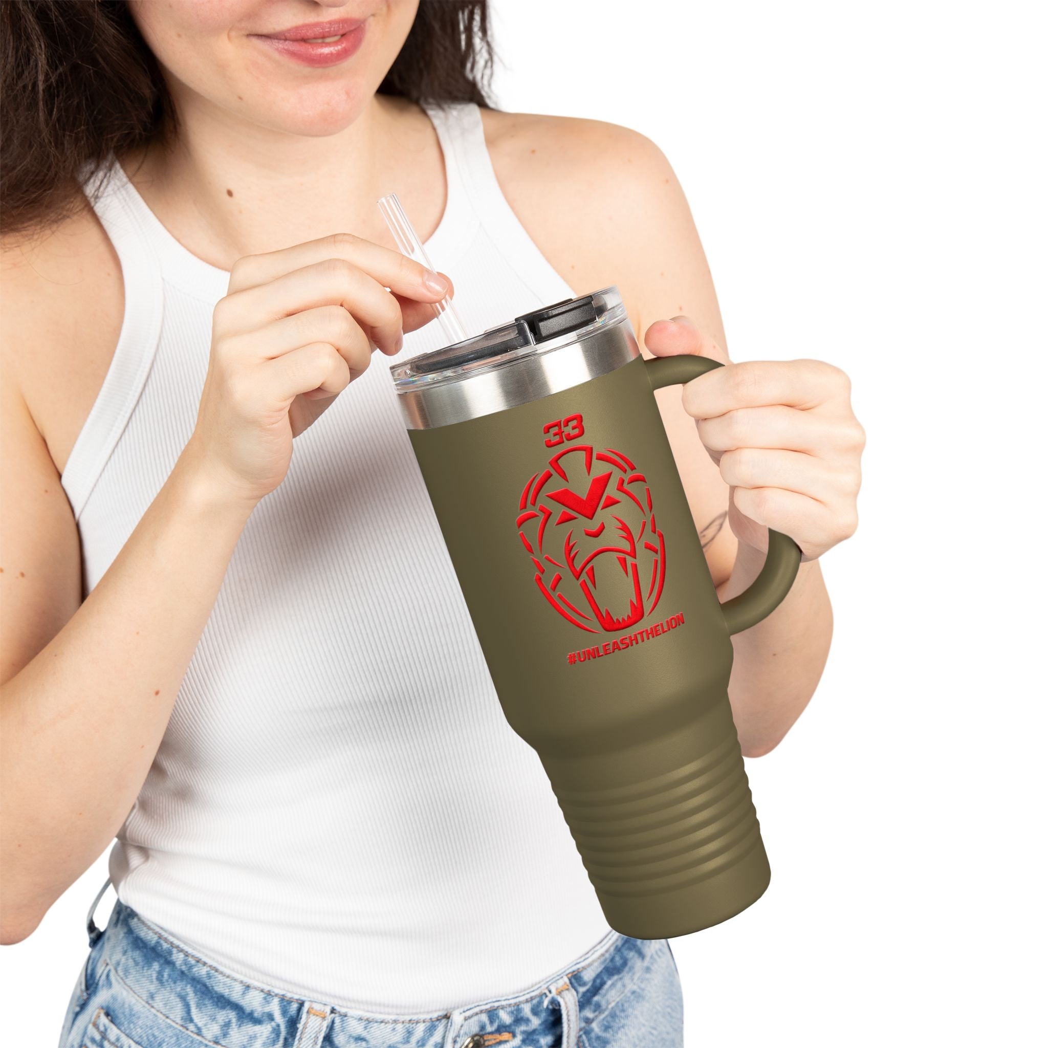 40oz Insulated Travel Mug — Red Lion Emblem "#UNLEASHTHELION"