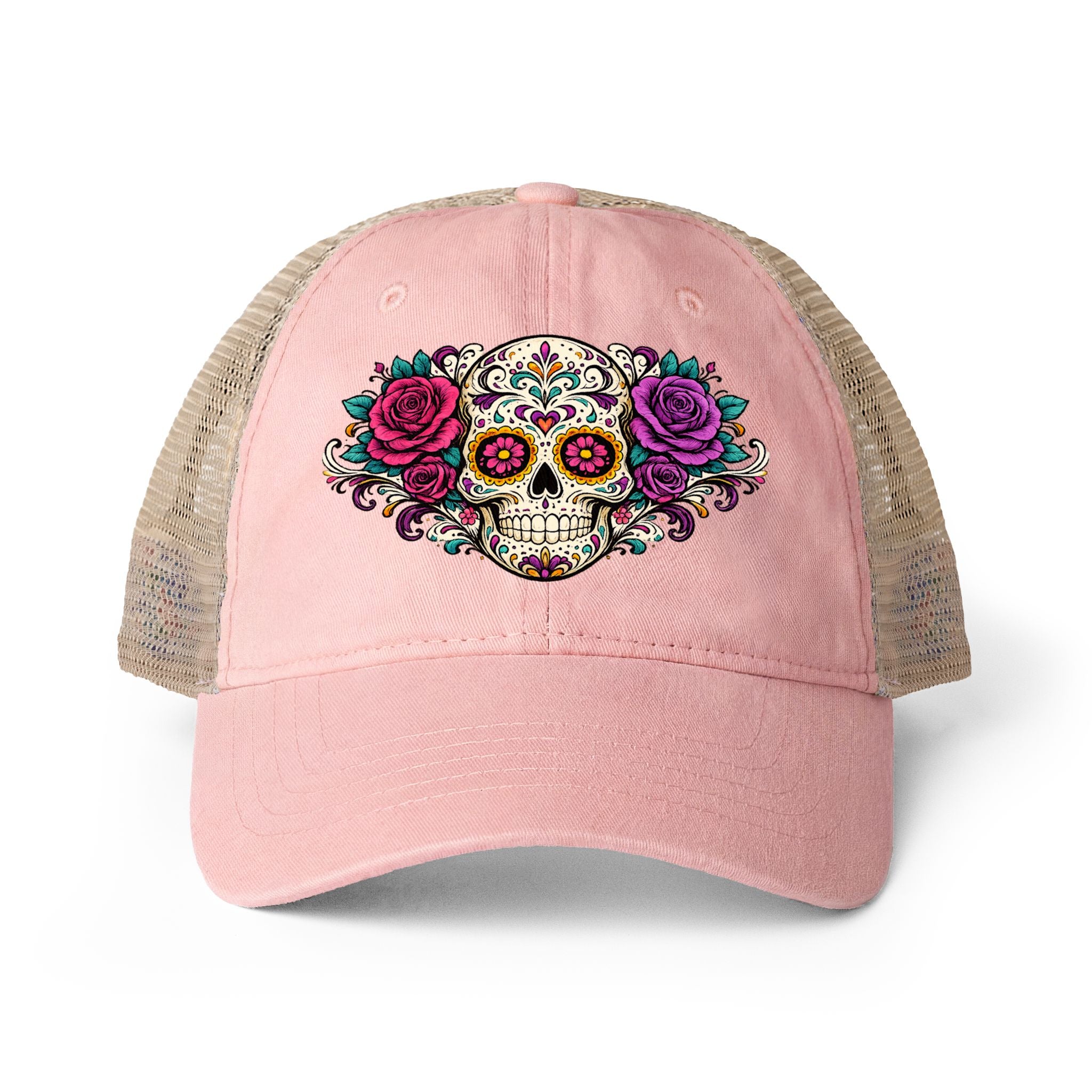 Sugar Skull Women's Washed Mesh Back Cap