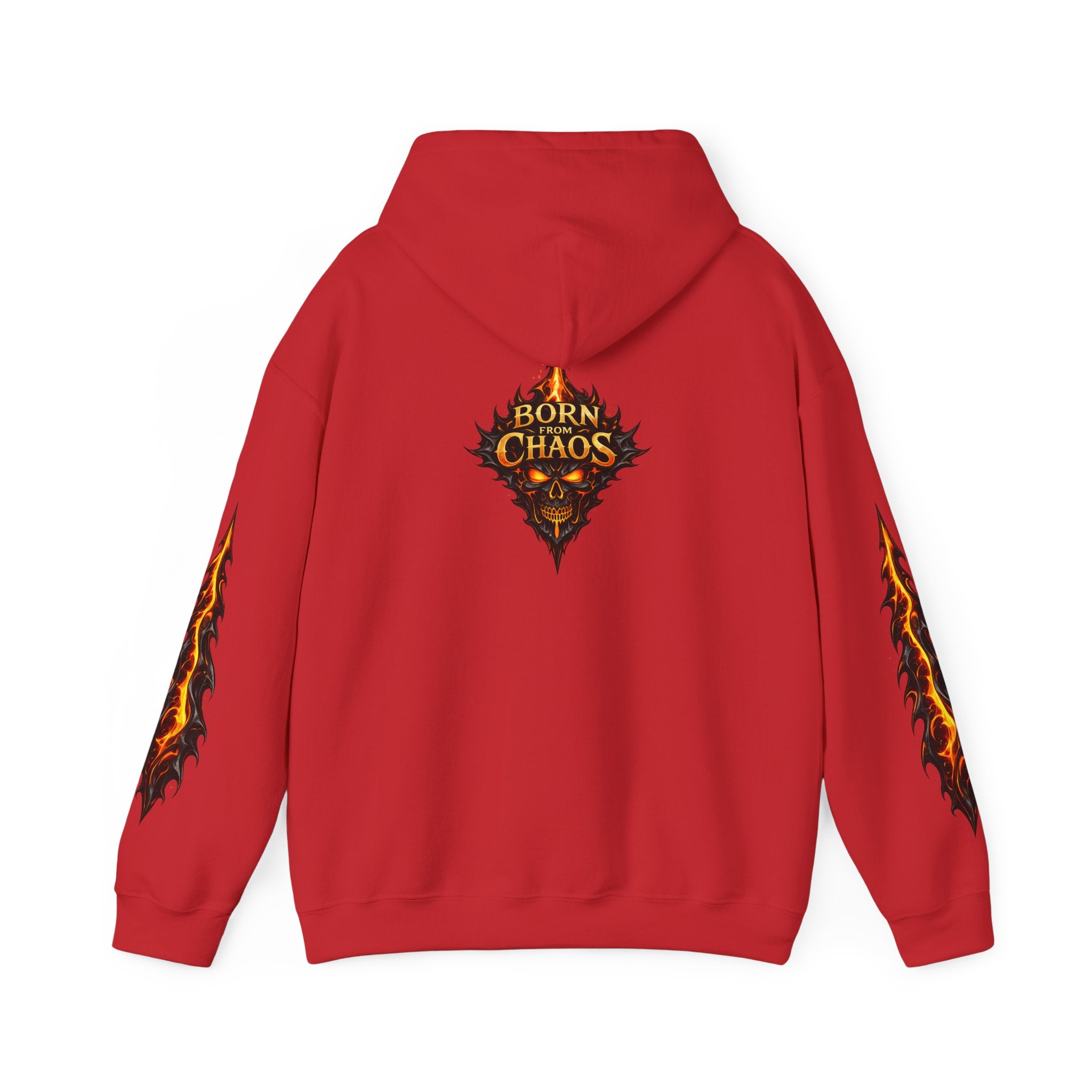 Born From ChaosFlaming Skull Hoodie — Gothic Flame Graphic Pullover