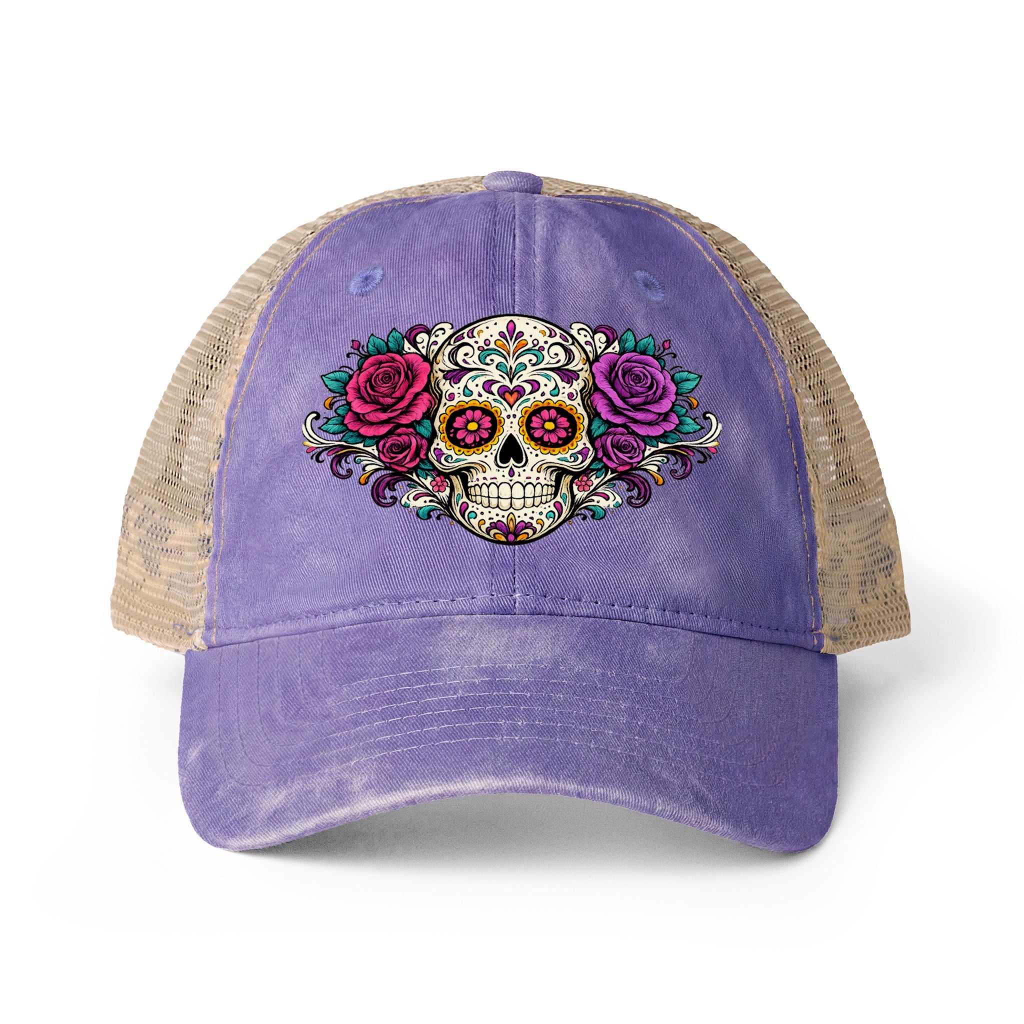 Sugar Skull Women's Washed Mesh Back Cap