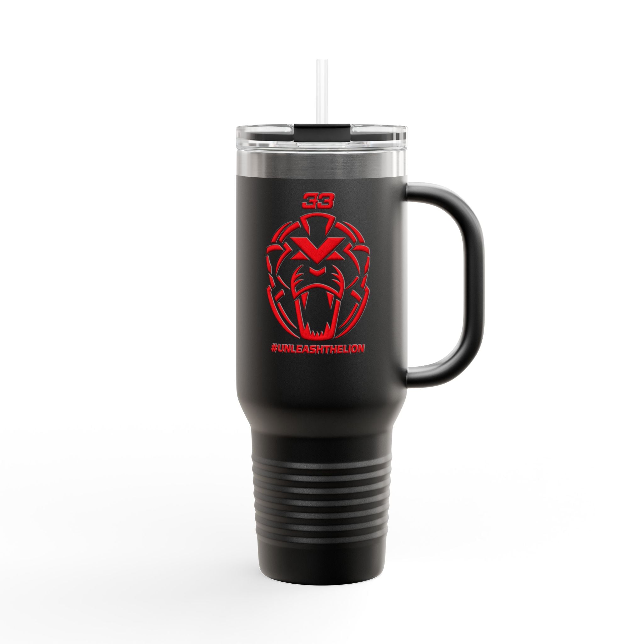 40oz Insulated Travel Mug — Red Lion Emblem "#UNLEASHTHELION"
