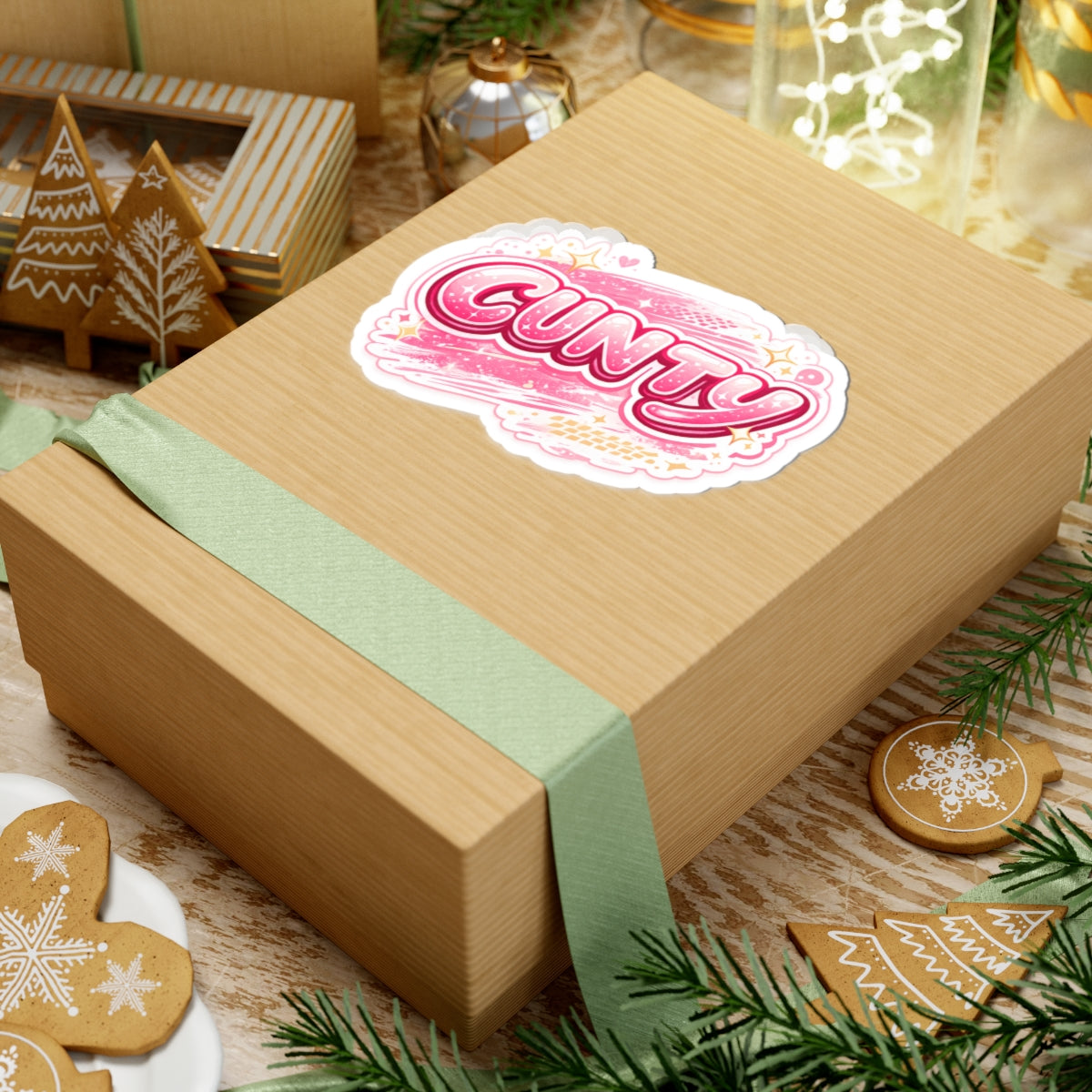 Edgy Pink Glitter "Cunty" Kiss-Cut Sticker