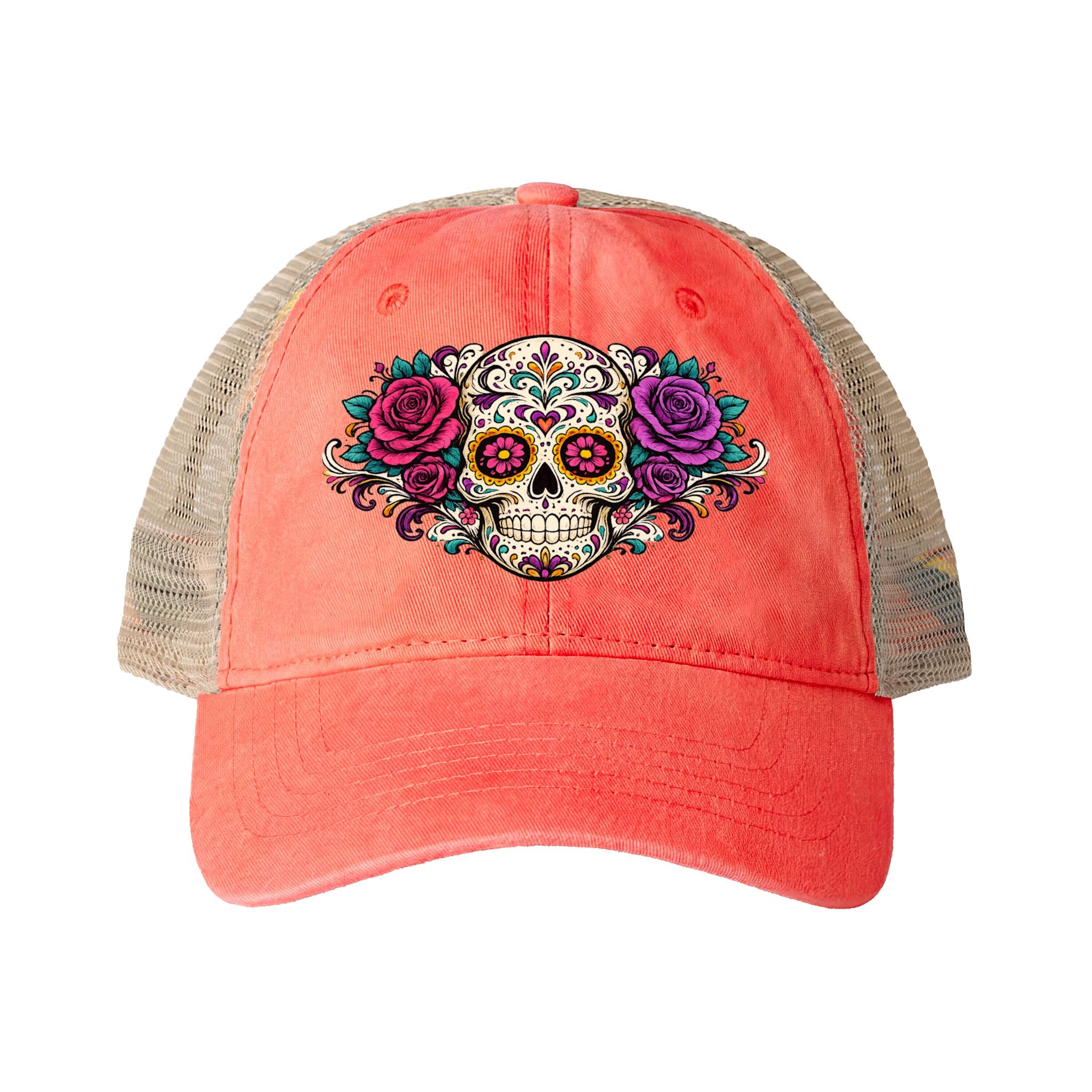 Sugar Skull Women's Washed Mesh Back Cap