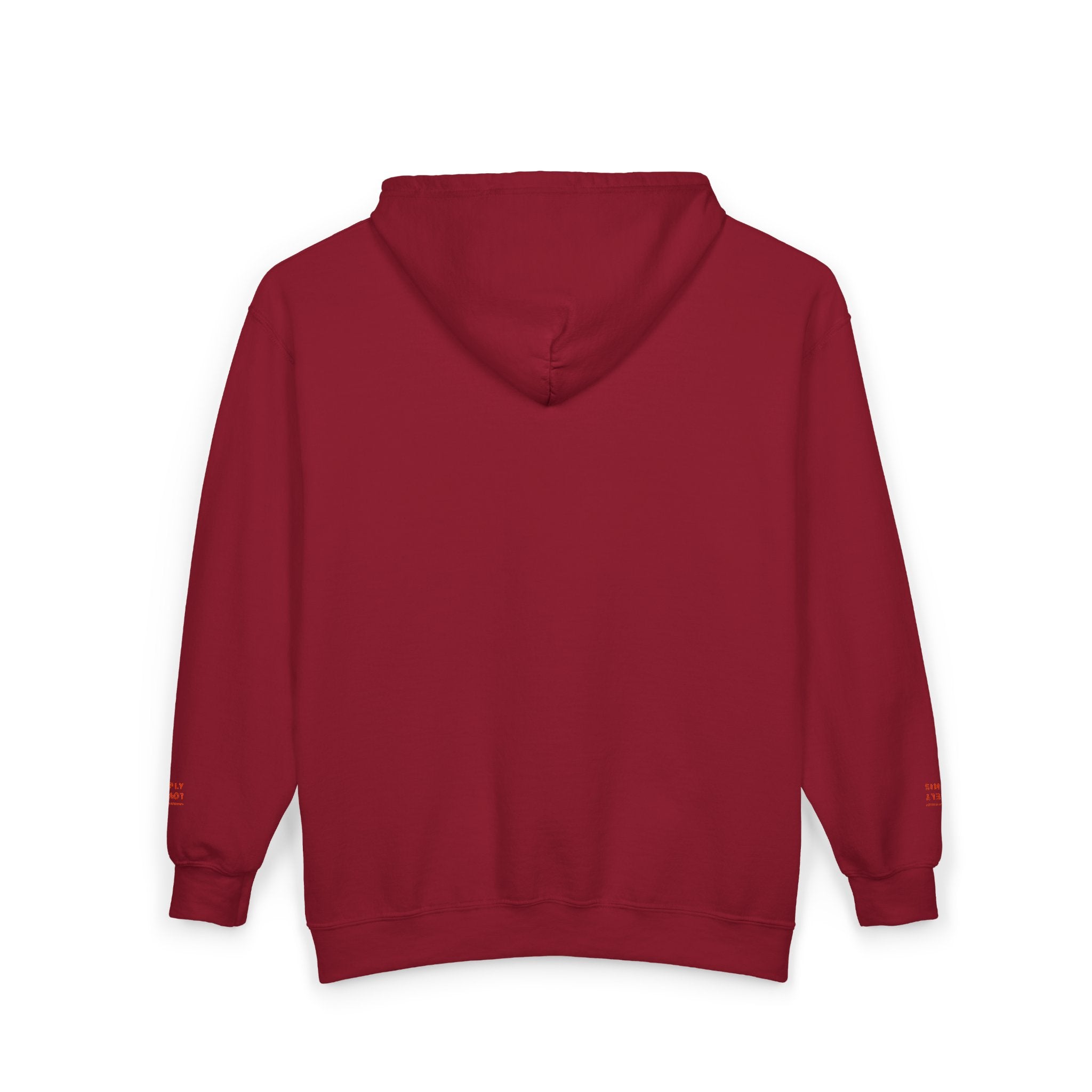 "Simply Lovely"  Zip Hoodie — Small Red Script Chest & Sleeve Design
