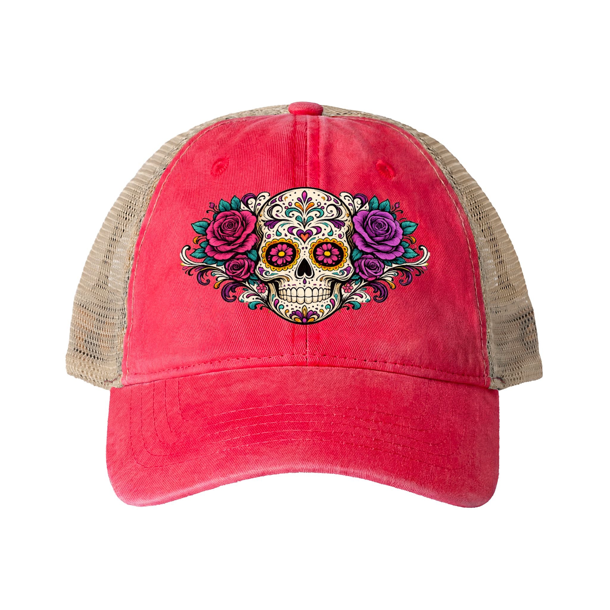 Sugar Skull Women's Washed Mesh Back Cap