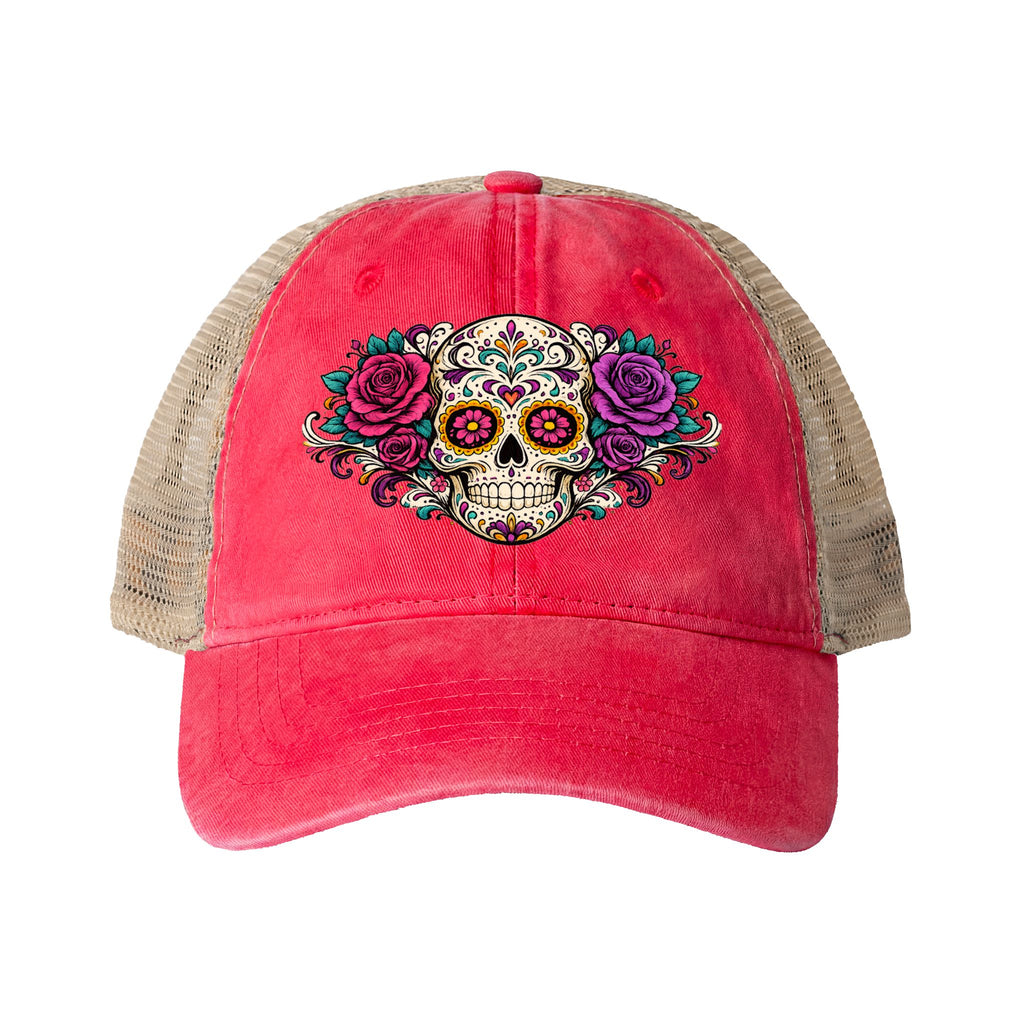 Sugar Skull Women's Washed Mesh Back Cap
