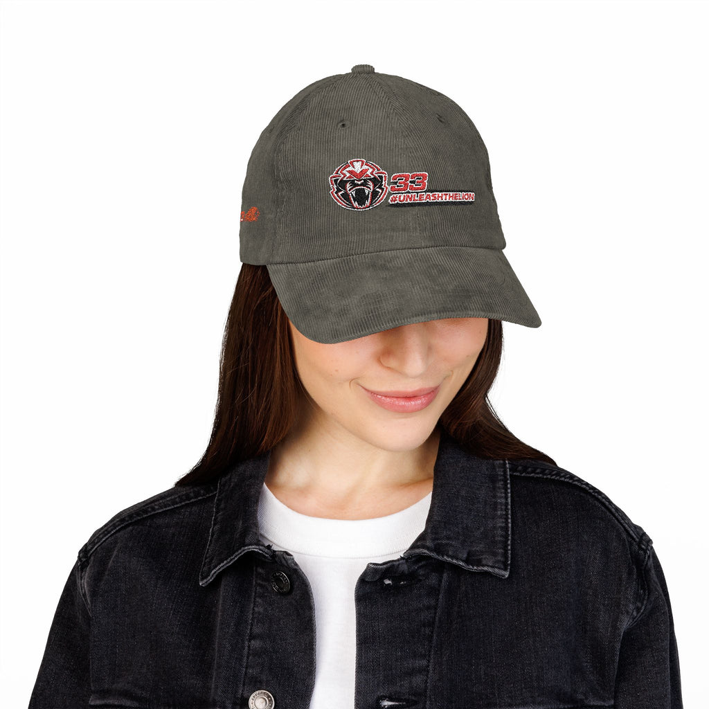 'Unleash the Lion #33' Embroidered Patch Corduroy Vintage Cap