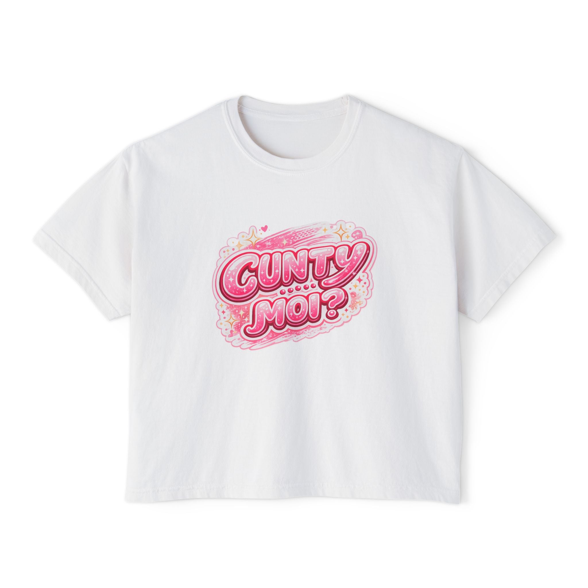 CUNTY....MOI?' Pink Retro Graphic Crop T-Shirt