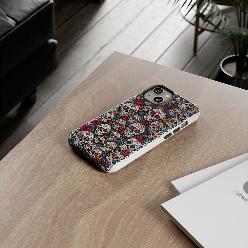 Sugar Skull Tough Phone Case — Floral Day of the Dead Protective Cover