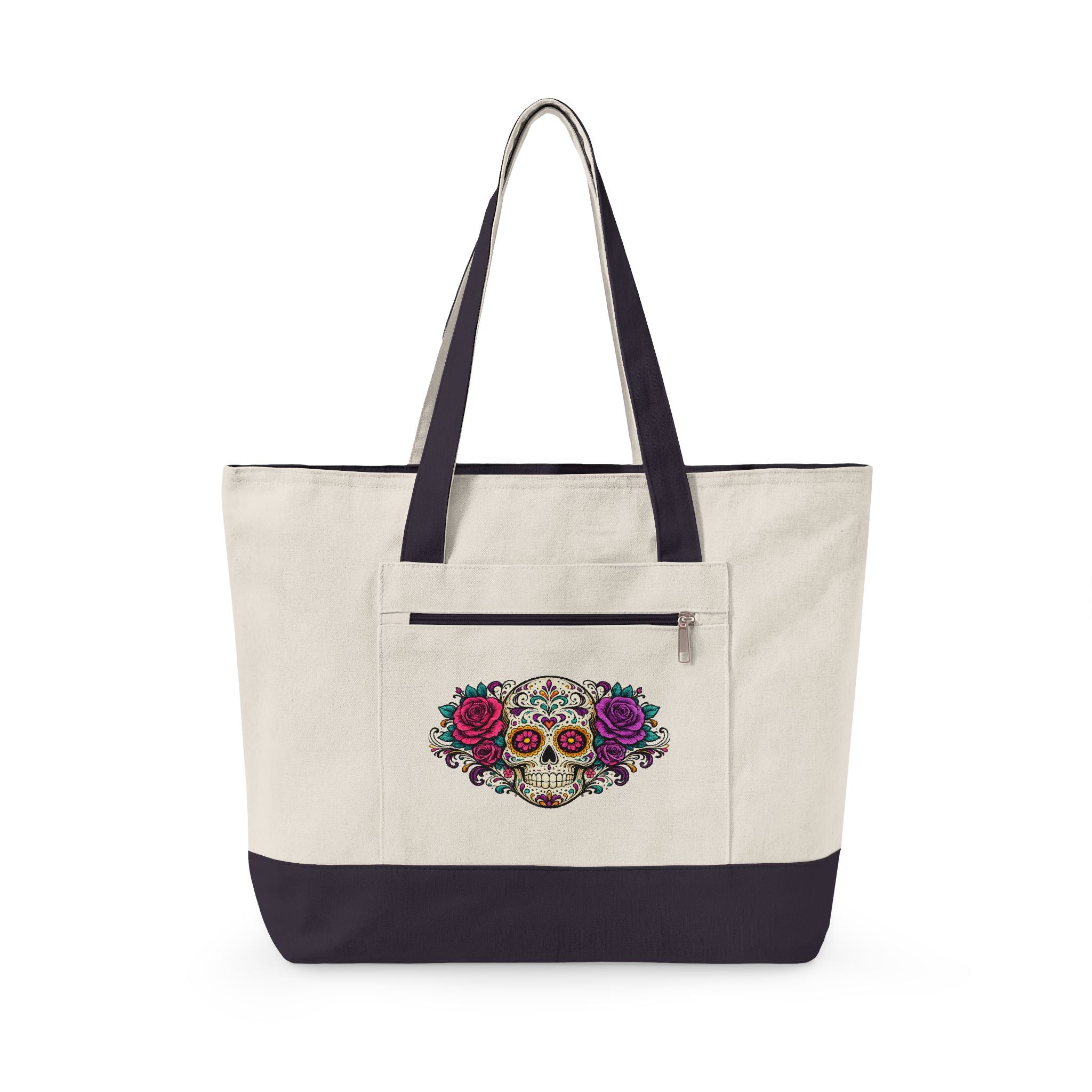 Floral Sugar Skull & 'Beach Bag' Zippered Tote
