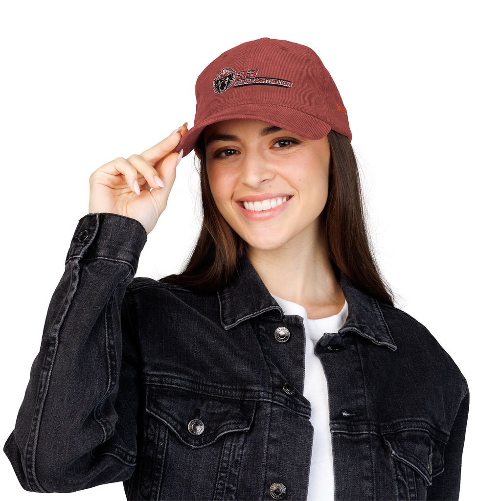 'Unleash the Lion #33' Embroidered Patch Corduroy Vintage Cap
