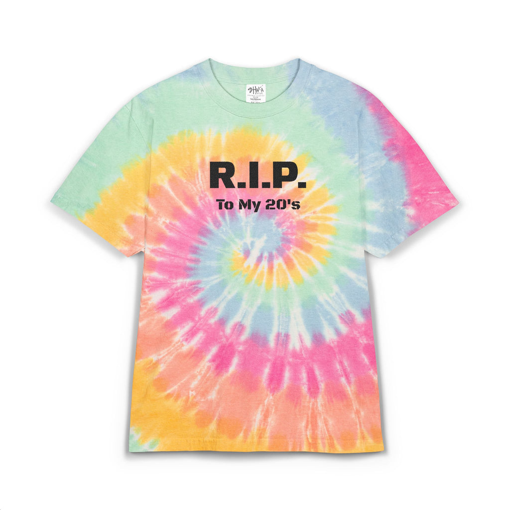 "R.I.P. To My 20s" Embroidered Oversized Tie-Dye T-shirtTee