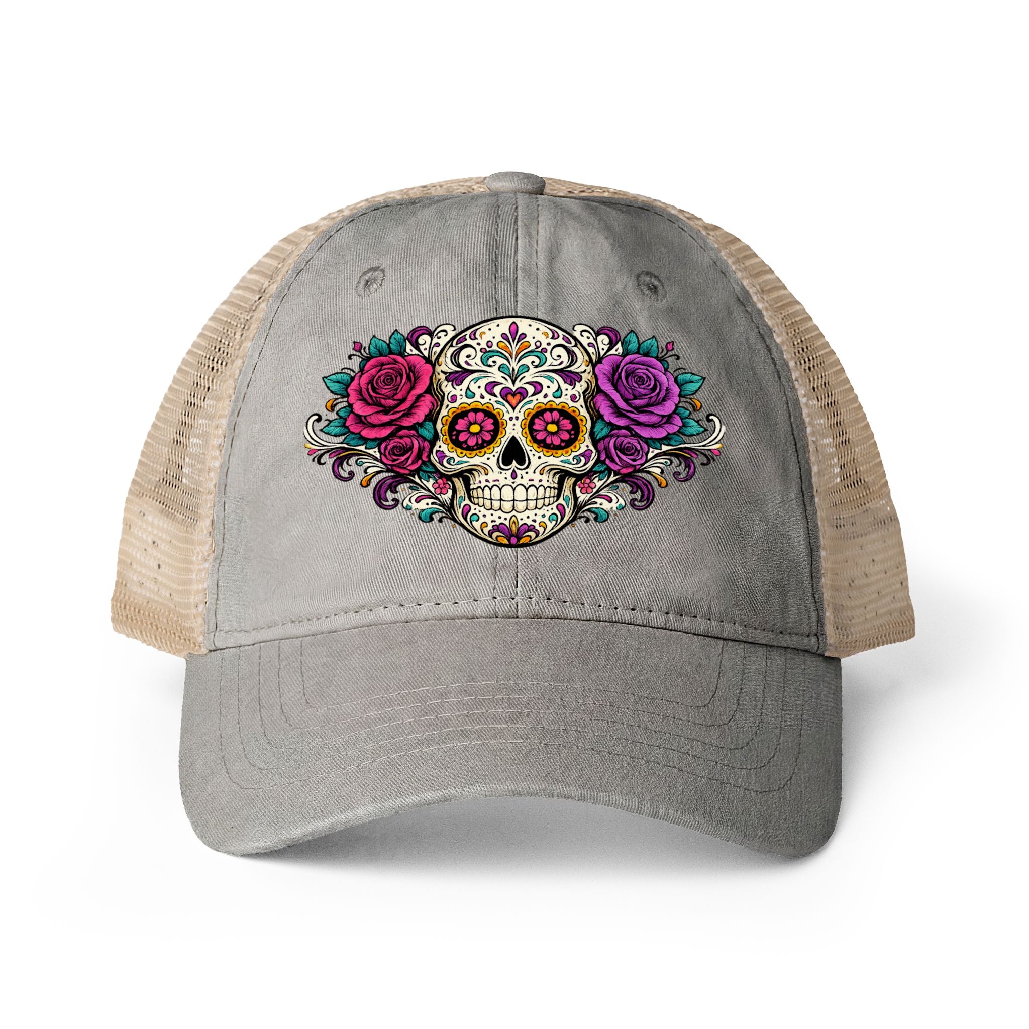 Sugar Skull Women's Washed Mesh Back Cap