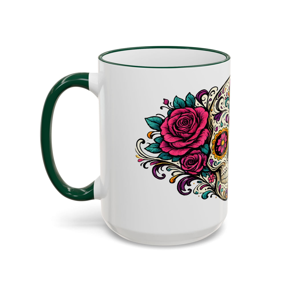 Day of the Dead Sugar Skull Accent Rim Mug — Floral Skull Ceramic Coffee Cup (11oz/15oz)
