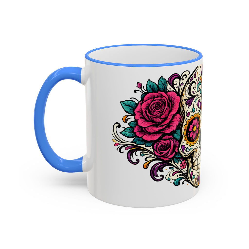 Day of the Dead Sugar Skull Accent Rim Mug — Floral Skull Ceramic Coffee Cup (11oz/15oz)