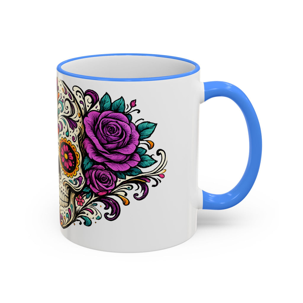 Day of the Dead Sugar Skull Accent Rim Mug — Floral Skull Ceramic Coffee Cup (11oz/15oz)