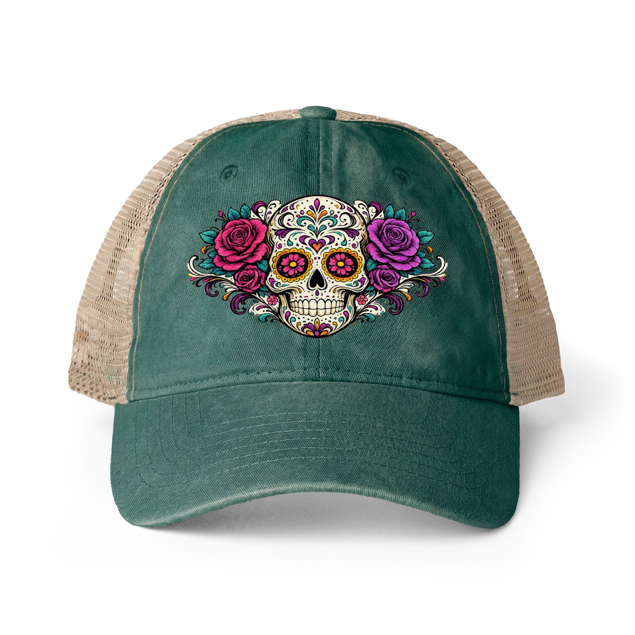 Sugar Skull Women's Washed Mesh Back Cap