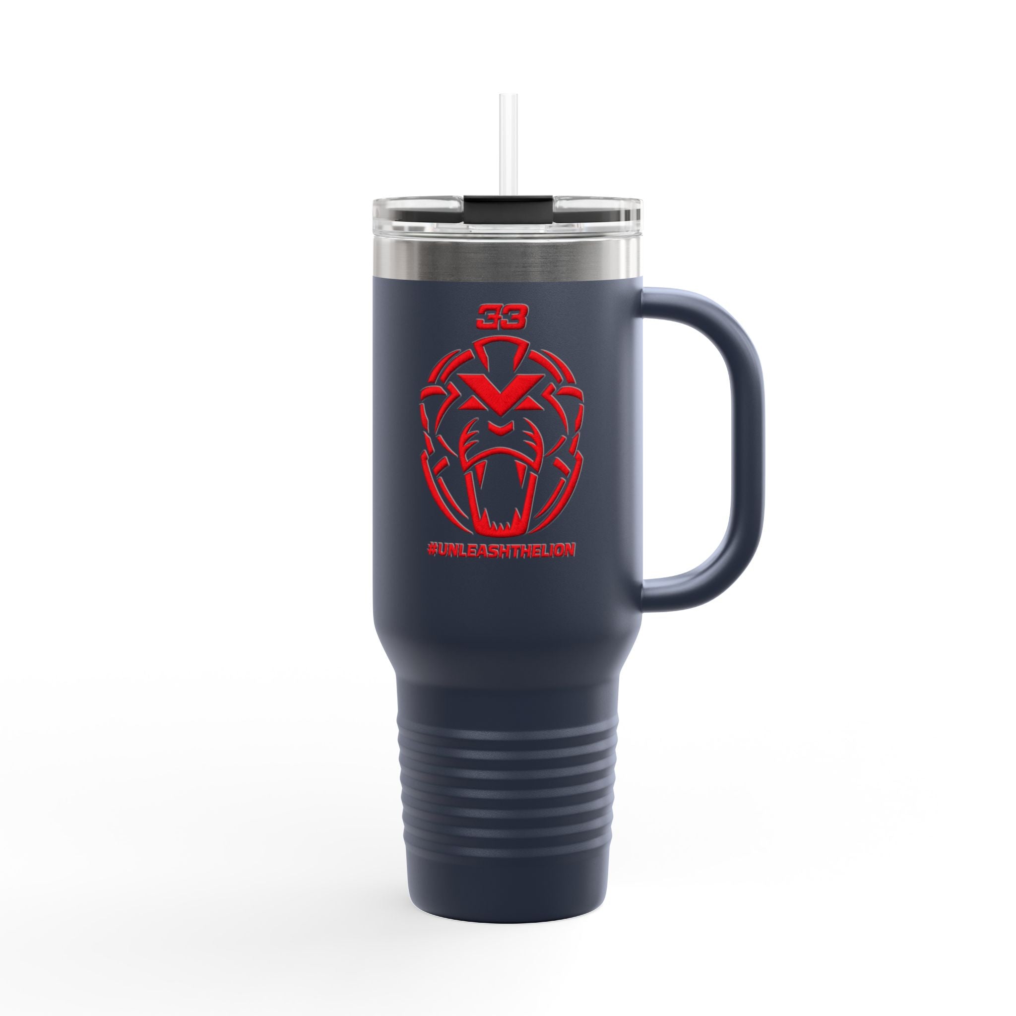 40oz Insulated Travel Mug — Red Lion Emblem "#UNLEASHTHELION"
