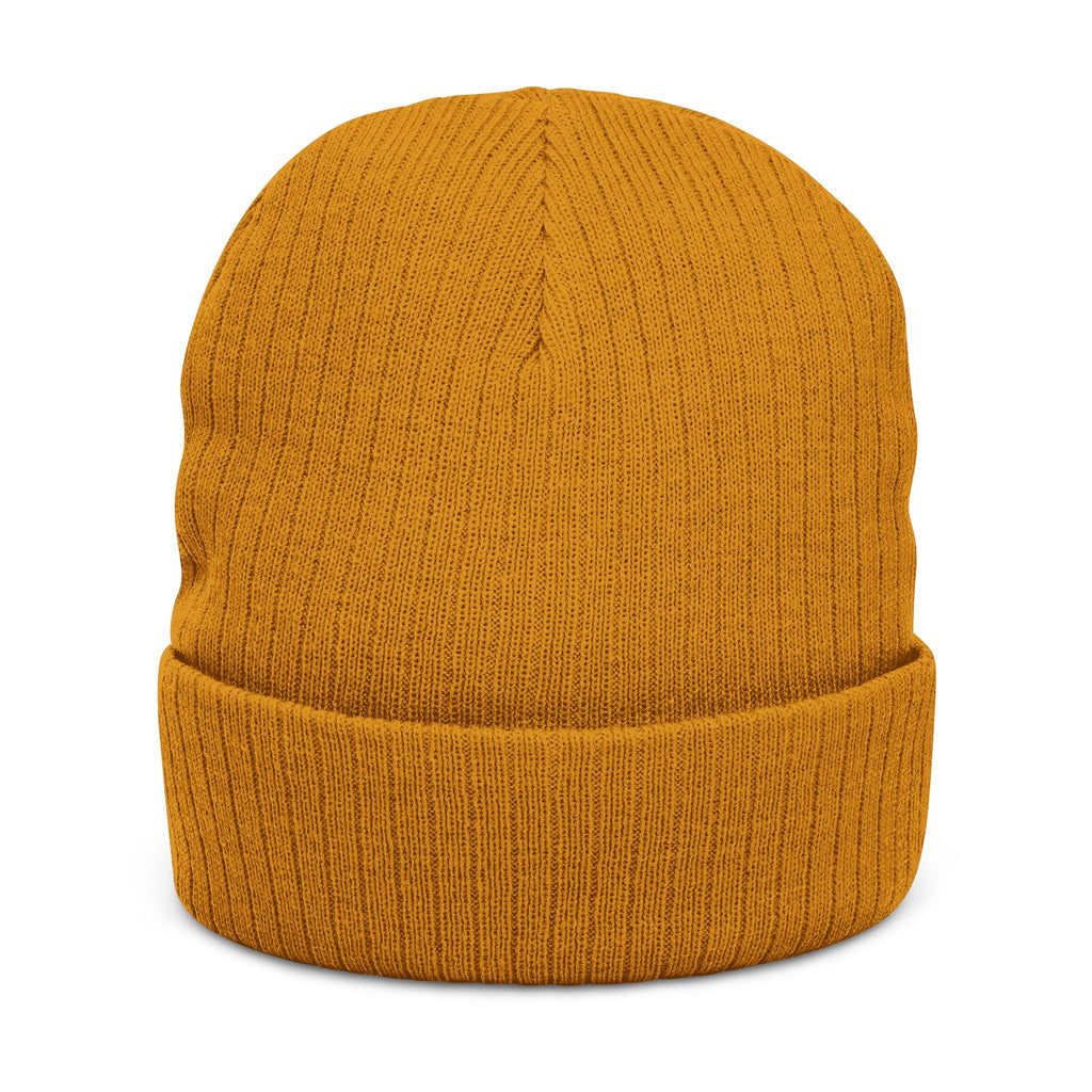 Embroidered Ribbed Beanie — 'SIMPLY LOVELY' Orange Logo Knit Hat