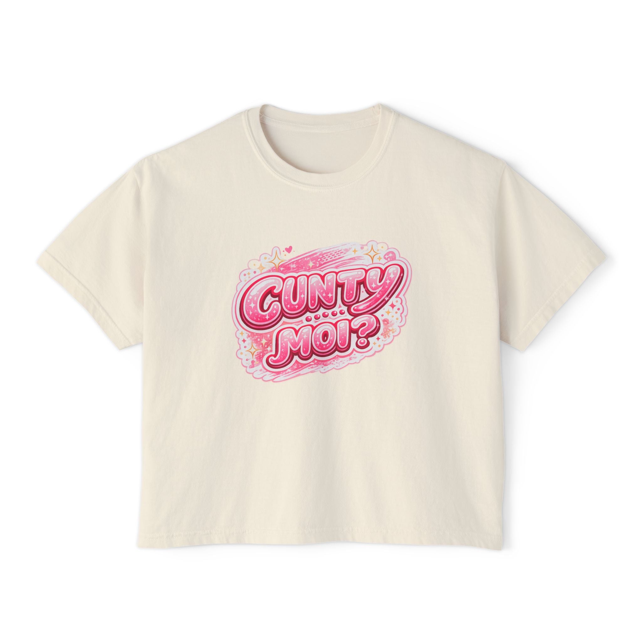 CUNTY....MOI?' Pink Retro Graphic Crop T-Shirt
