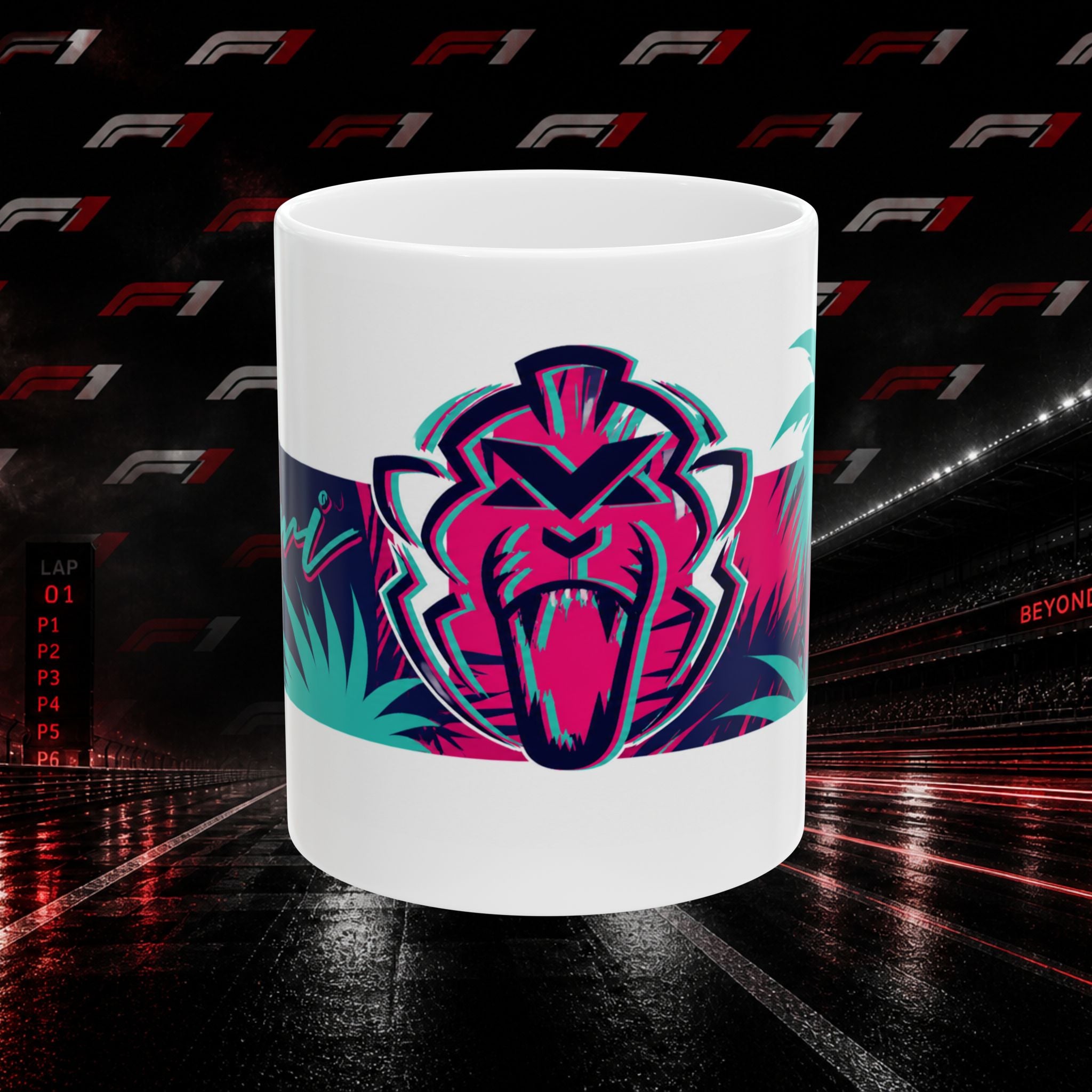 Verstappen Ceramic Mug — Neon Tribal Lion Graphic Coffee Cup (11oz,15oz)