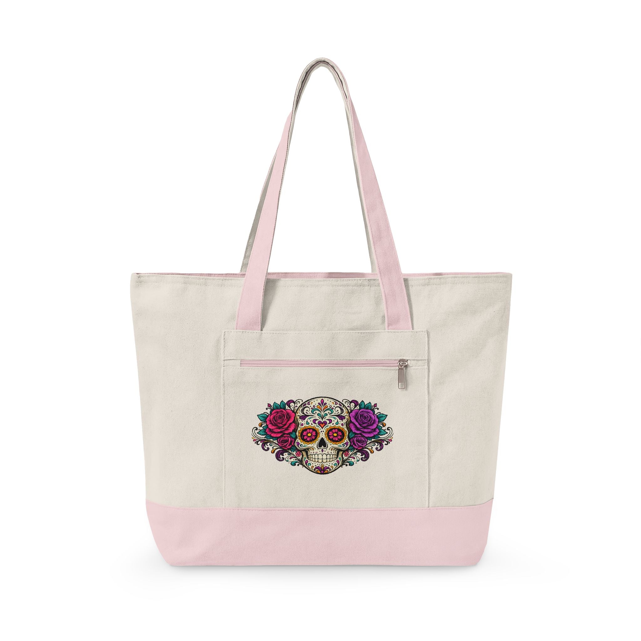 Floral Sugar Skull & 'Beach Bag' Zippered Tote