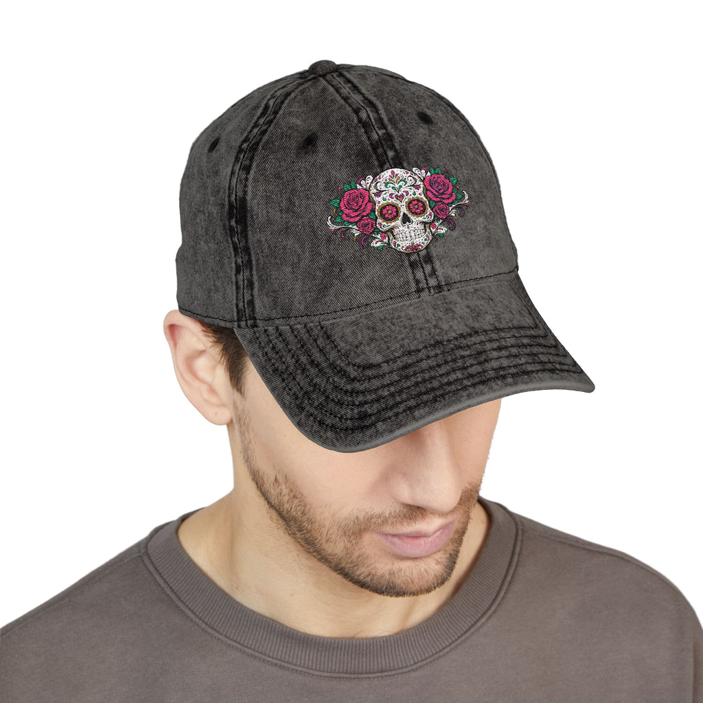 Embroidered Floral Sugar Skull Vintage Cap Personalize it