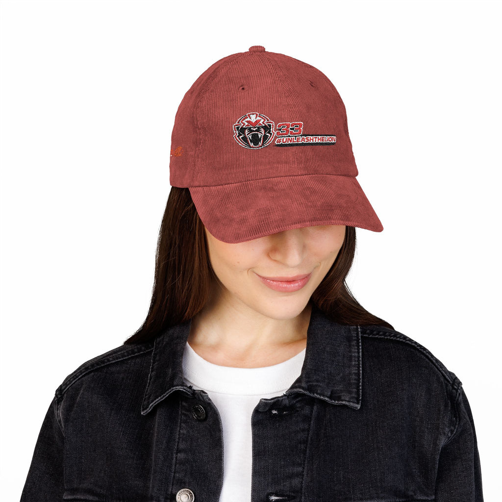 'Unleash the Lion #33' Embroidered Patch Corduroy Vintage Cap