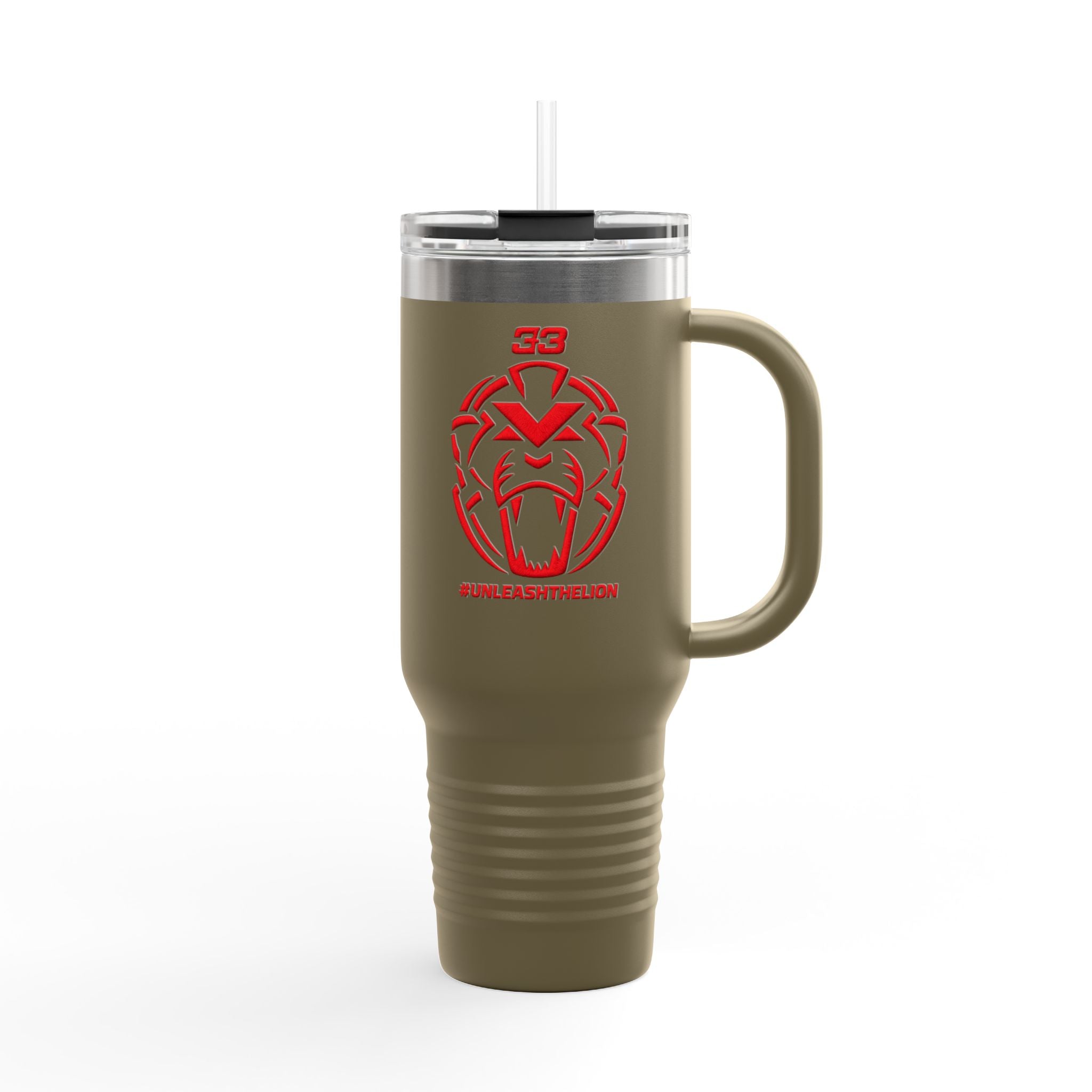 40oz Insulated Travel Mug — Red Lion Emblem "#UNLEASHTHELION"