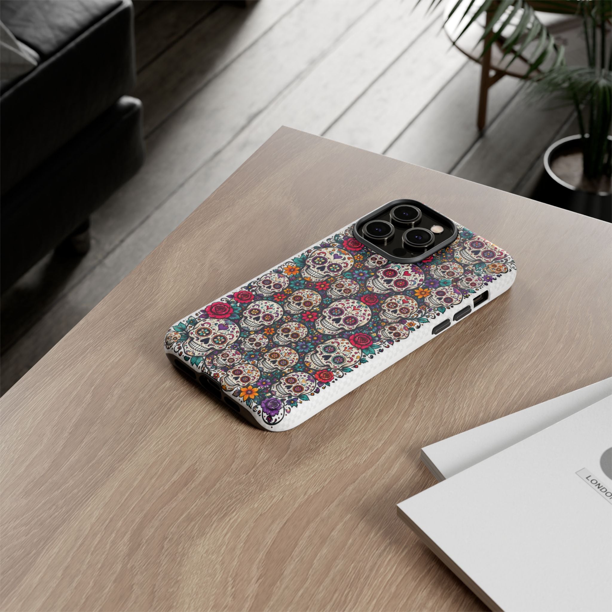 Sugar Skull Tough Phone Case — Floral Day of the Dead Protective Cover