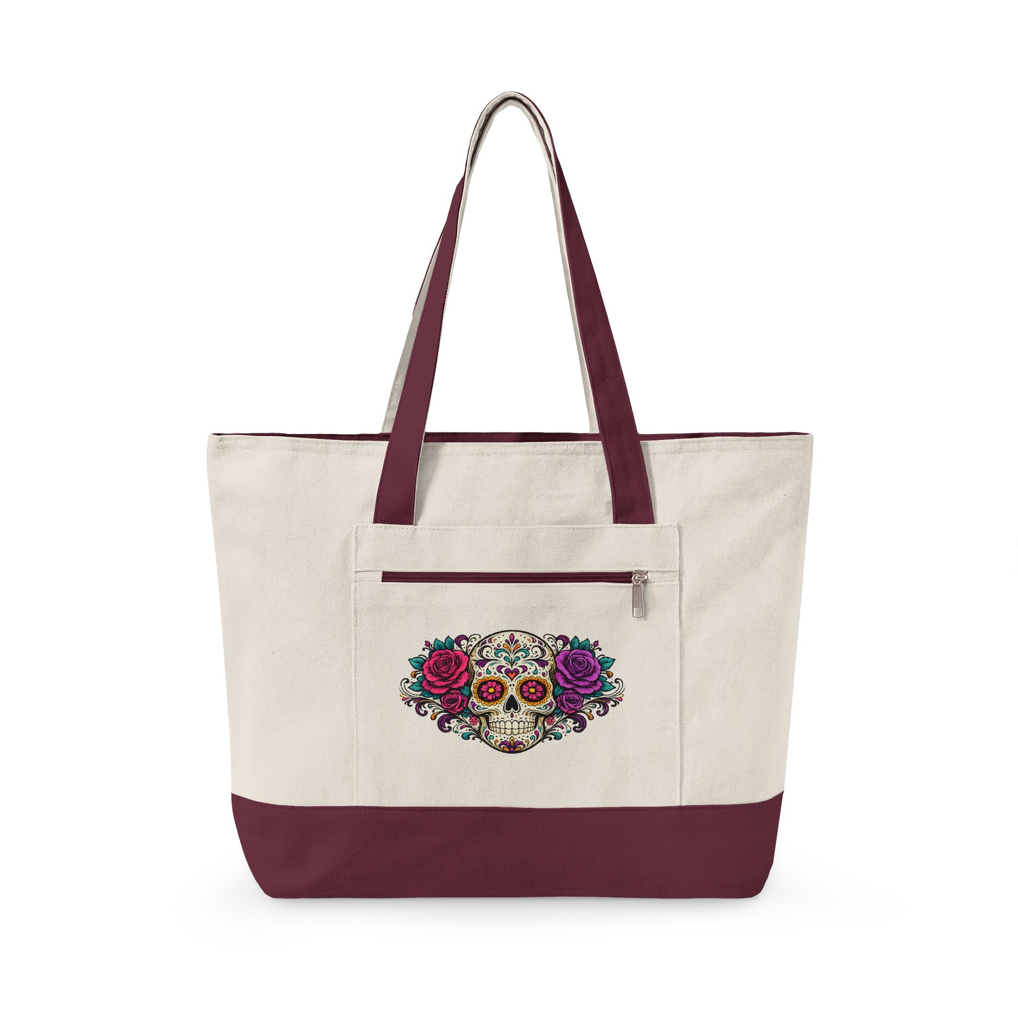 Floral Sugar Skull & 'Beach Bag' Zippered Tote
