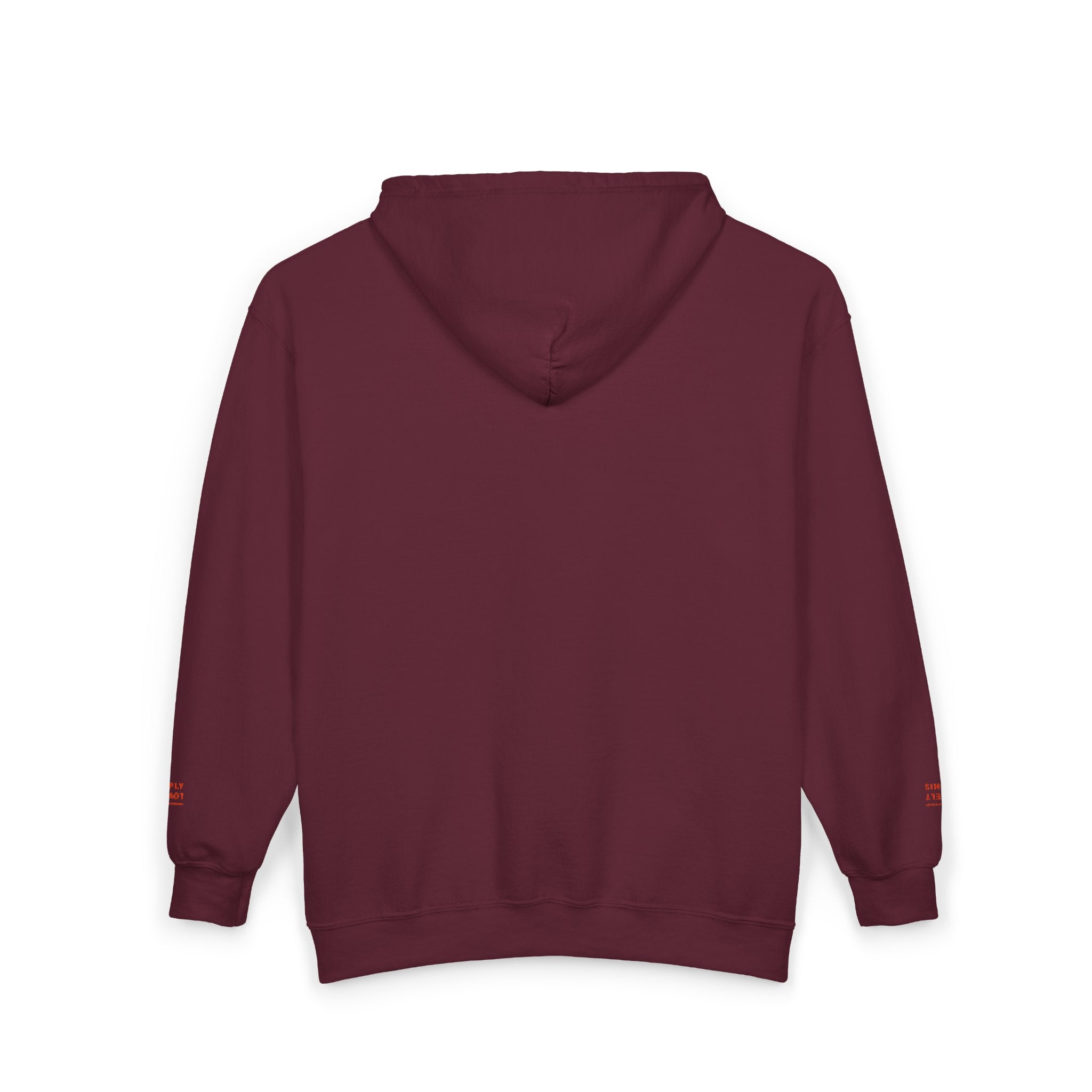 "Simply Lovely"  Zip Hoodie — Small Red Script Chest & Sleeve Design