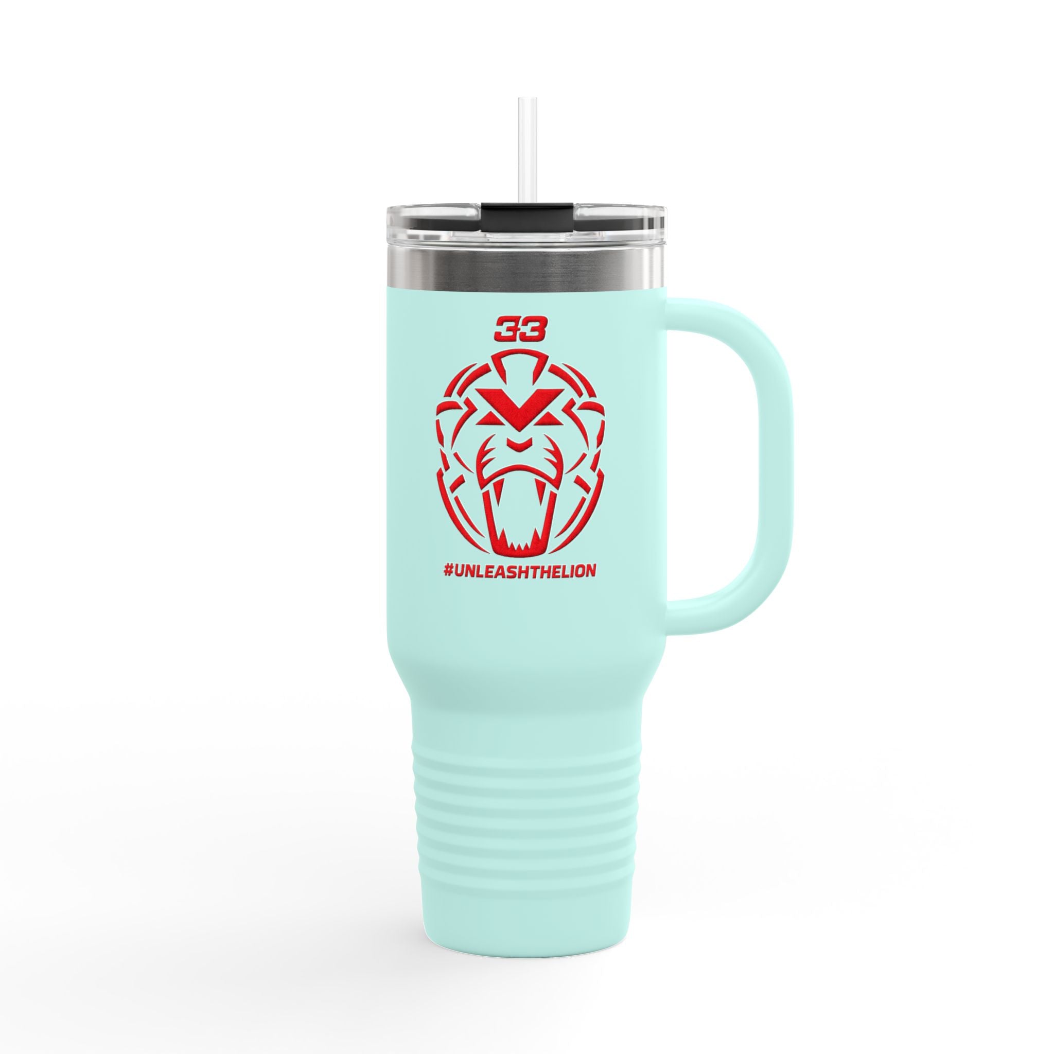 40oz Insulated Travel Mug — Red Lion Emblem "#UNLEASHTHELION"