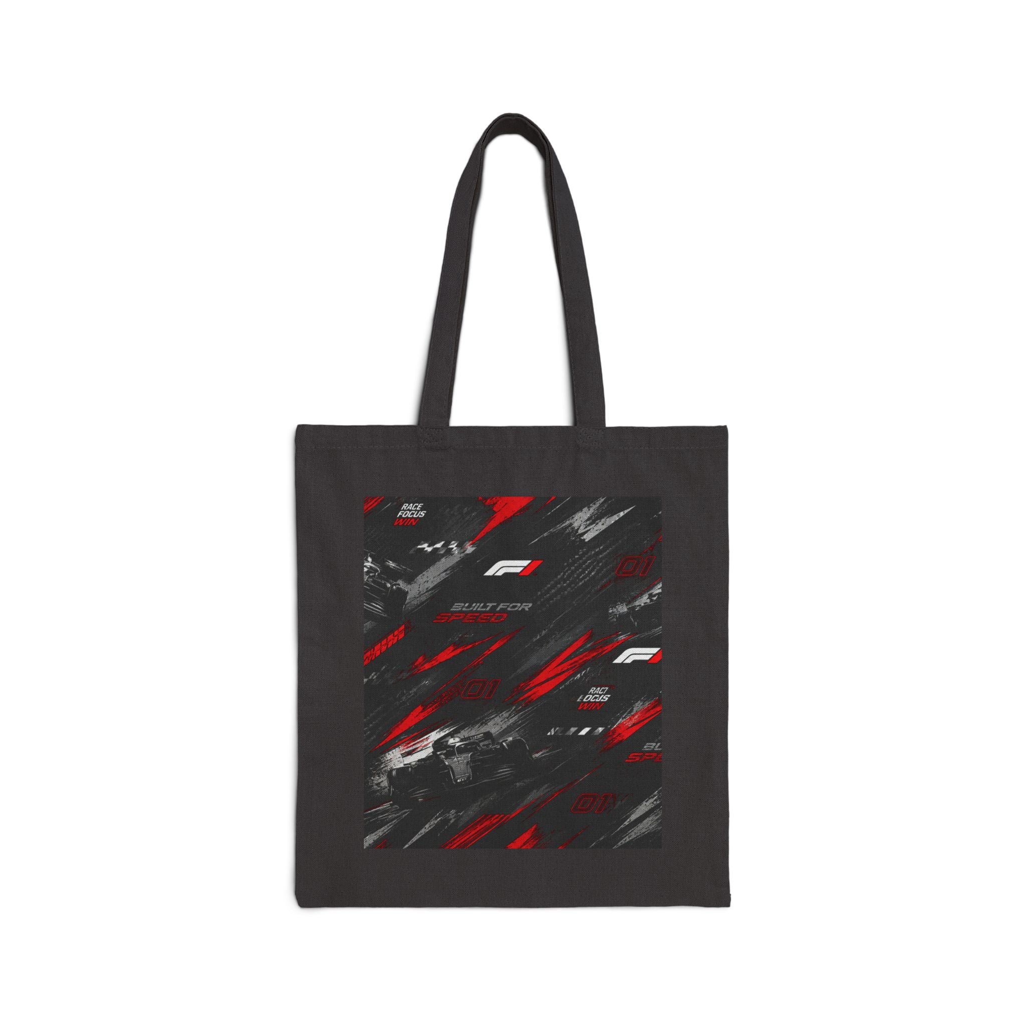 Racing Graphic Tote Bag — Red & Black Motorsport Canvas Tote