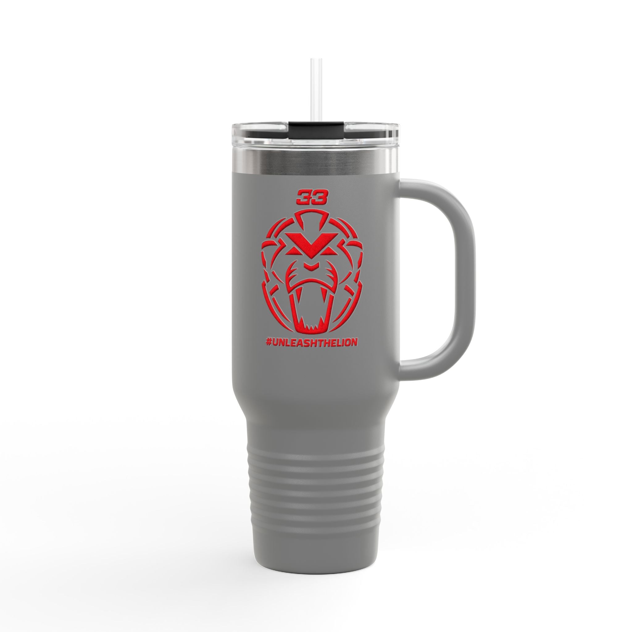40oz Insulated Travel Mug — Red Lion Emblem "#UNLEASHTHELION"