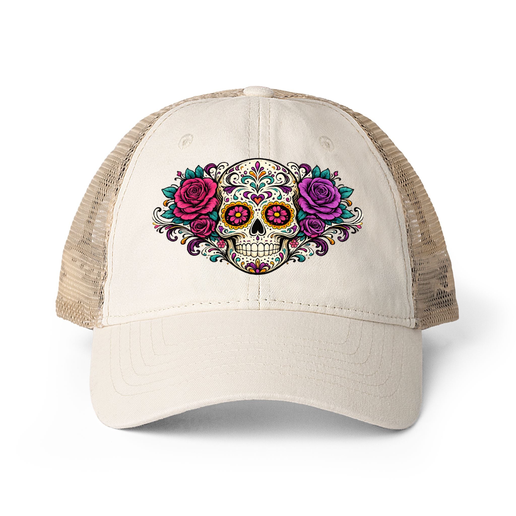 Sugar Skull Women's Washed Mesh Back Cap