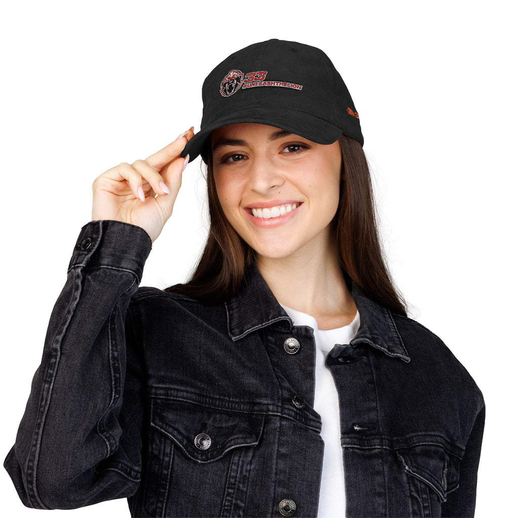 'Unleash the Lion #33' Embroidered Patch Corduroy Vintage Cap